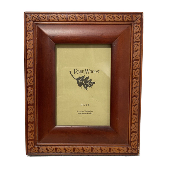 Vintage wooden photo frame Rare Woods by Burnes of Boston carved leaf 3.5 x 5 - Picture 2 of 8